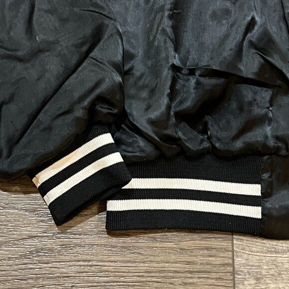 Vintage 80s Taylor Made Hank Williams Jr Black Satin Bomber Jacket USA - Large - Picture 4 of 10